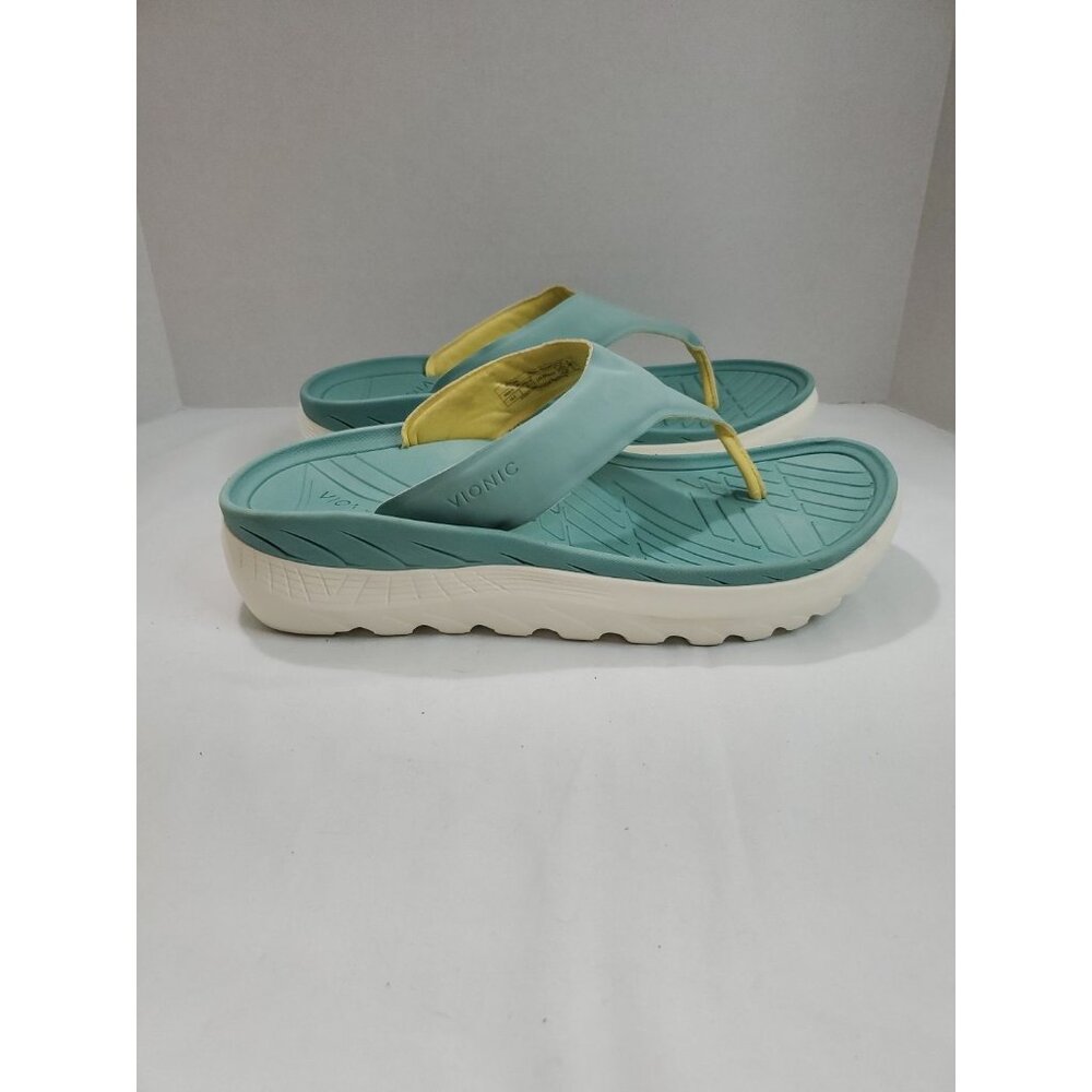 Vionic Teal and Yellow Platform Thong Sandals